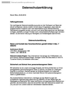 Datenschutzhinweis - Datenschuterklärung Auktioneum Website